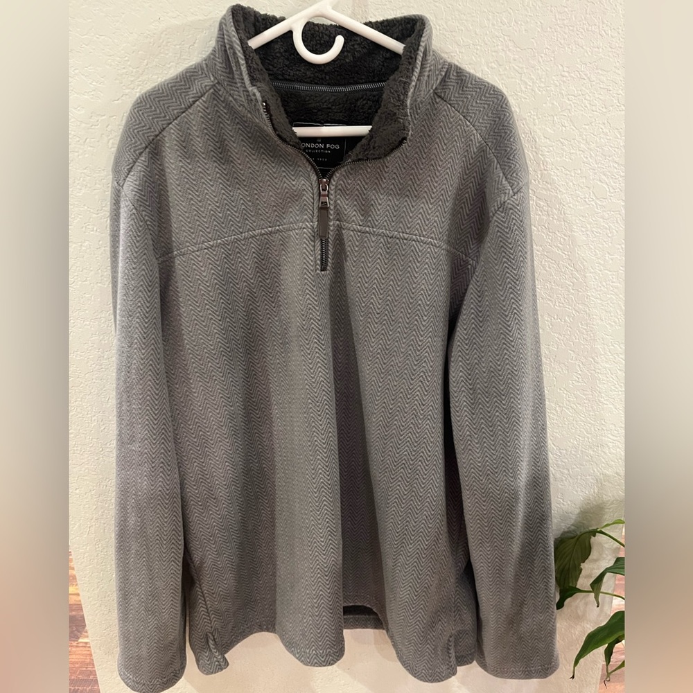 London Fog Men's Gray Herringbone Zip-Up Sweater